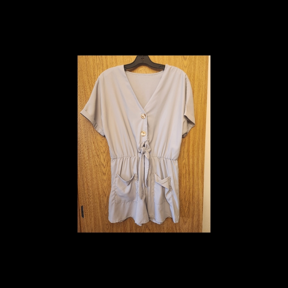 Light Gray Button-Front Romper